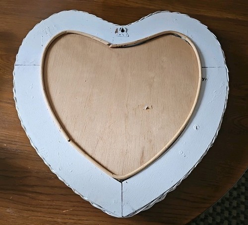 Vintage Mirror - White Wicker Heart Shaped County Chic 18” x 19” Cute - Picture 3 of 3