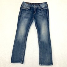 Rock Revival Kai Jeans 31 Denim Easy Boot Rhinestones on Pockets Pre - owned