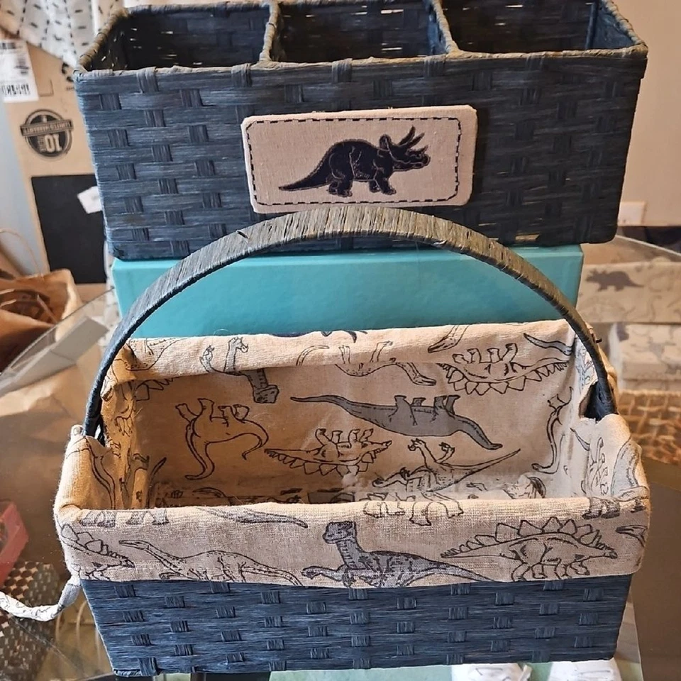 Dinosaur Print Blue Woven Basket Set - Image 2 of 4