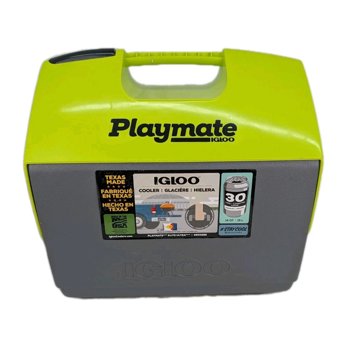 Igloo Playmate Elite Ultra Cooler 4900882 30 Can Swivel Top Green Yellow Gray