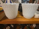 2 - Vintage Milk Glass Vase Planter White 4.25” Anchor Hocking Fire King Hobnail