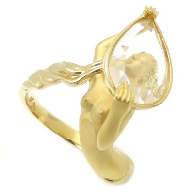 Carrera y Carrera Mermaid 18K Yellow Gold ring Mermaid Quartz #12 /295593