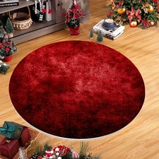 Red Velvet Circular Area Mat - Soft, Non-Slip, Machine Washable, Plush Texture f