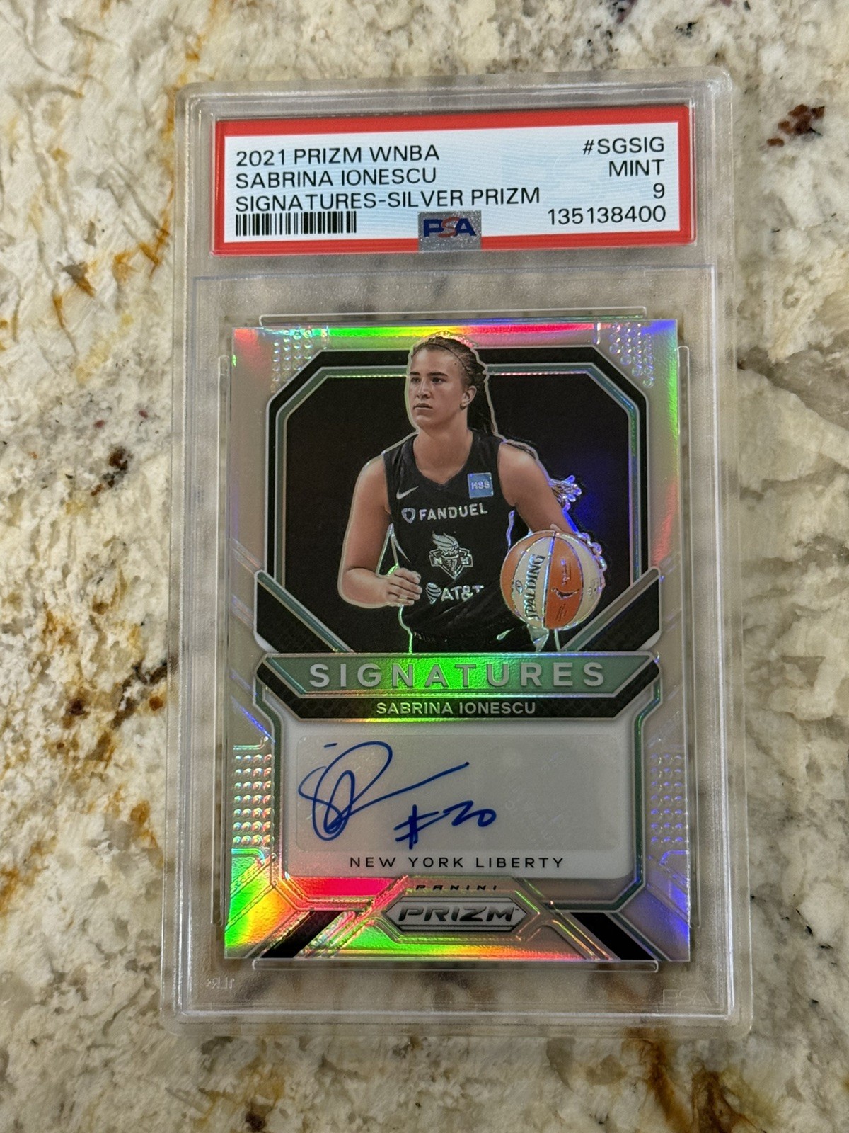 2021 Prizm Sabrina Ionescu WNBA Signatures Auto SILVER PSA 9