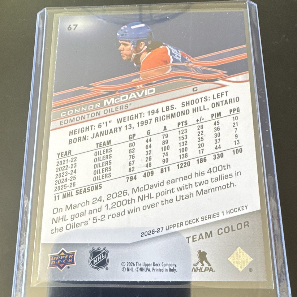 Upper Deck 2026-27 Series 1 Connor McDavid Team Color #67 Edmonton ...