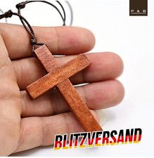 Kreuz Halskette aus Holz, Jesus Christus Anhänger Schmuck für Damen Herren Cross