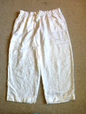 Womens Pants-TALBOTS-white linen elastic waist pull-on cargo cropped beachy-L