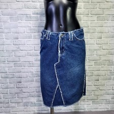 Vintage 90s Y2K Zana Di Low Rise Denim Pencil Skirt Knee Length Raw Edge Frayed