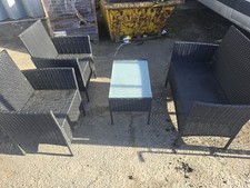 Rattan GARDEN BISTRO FURNITE SET CHAIR TABLE BLACK DARK GREY