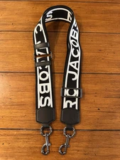 MARC JACOBS LOGO BLACK WHITE WEBBING LEATHER CROSSBODY SHOULDER STRAP GUNMETAL