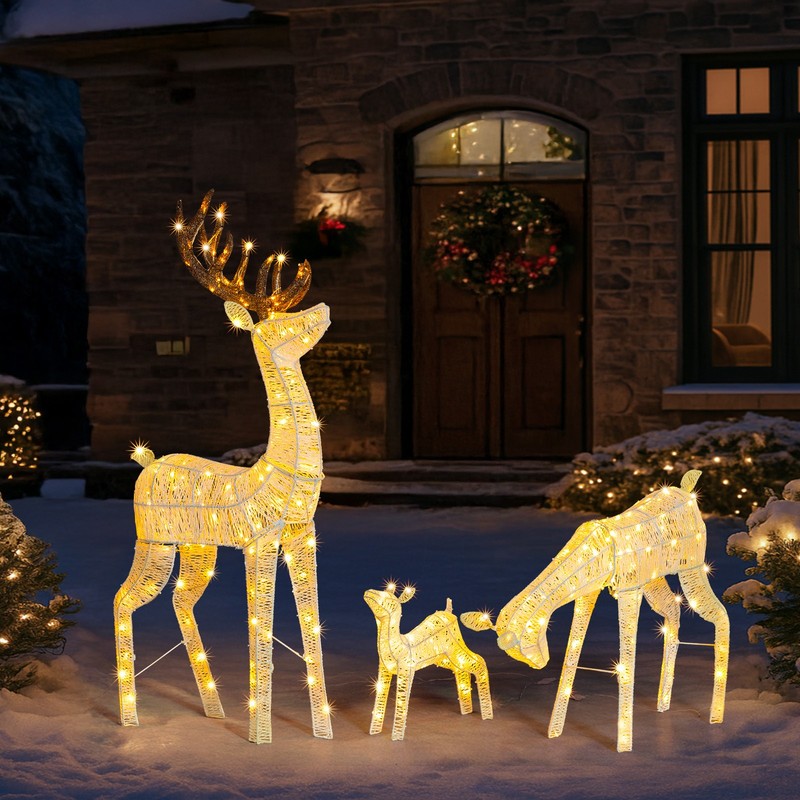 Yescom 3-Piece Reindeer Family Set Decorations with 280 LEDs for Home Decor