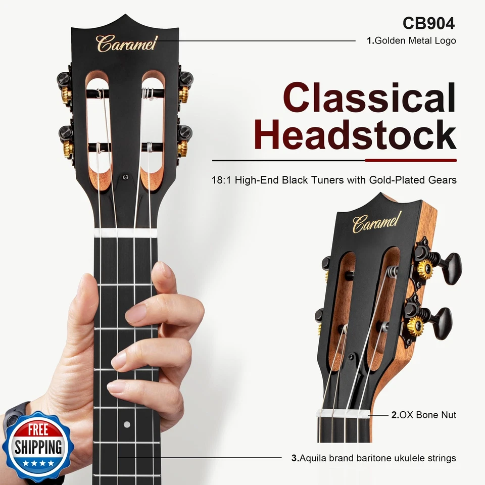 Caramel Ebony Wood Baritone Ukulele 30inch Wood LCD Color Display Electric Uk - Image 3 of 4