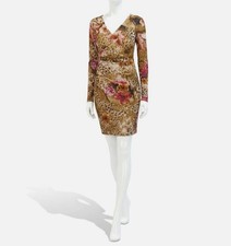 Siena Women's Beige Mesh Floral V-Neck Long Sleeve Bodycon Dress Sz 2