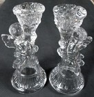 Vintage Selenium Clear Depression Glass Cherub Candlestick 6-3/4" — photo 3