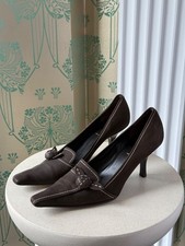 Vinatge Prada Bow Stitch Nubuck Brown Leather Pointed Toe Heels Pumps 40