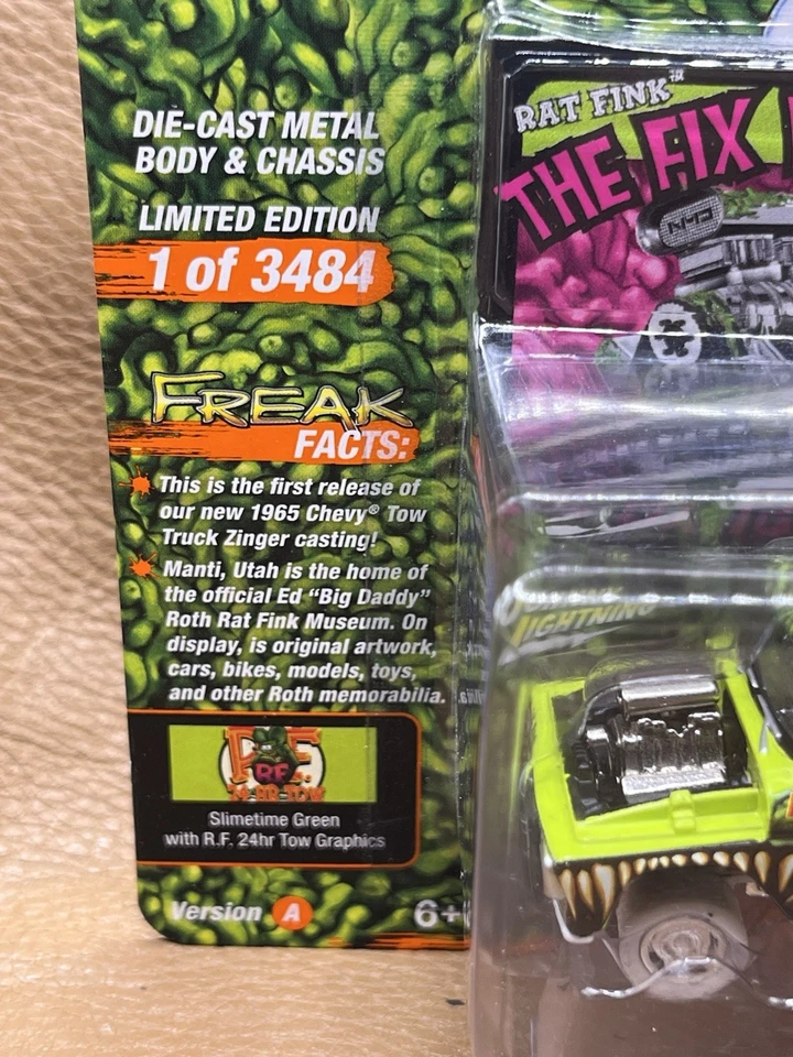 JOHNNY LIGHTNING CHASE RAT FINK CHASE 1 / 3484 CHEVY TOW TRUCK 65 GREEN MINT - Image 4 of 4