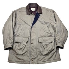 Vintage LL Bean Barn Field Jacket Mens XL Tan Canvas Leather Collar Quilted