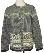 Cambridge Dry Goods 100% Wool Fair Isle Nordic Sweater Cardigan,Knit Jacket~L