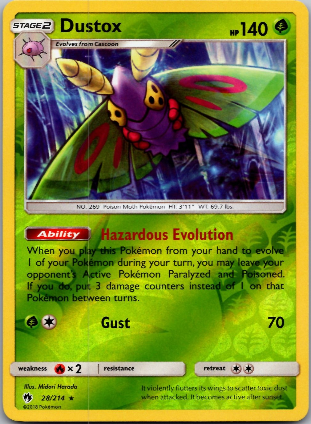 Dustox 28/214 Rare Lost Thunder Pokemon Reverse Holo Near Mint