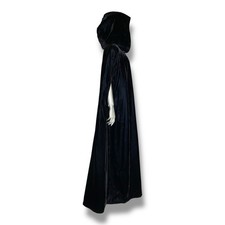 Vintage Black Velvet Cape Cloak With Hood Fully Lined Floor Length One Size Goth