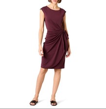 Amazon Essentials Women's Cap Sleeve Boat-Neck Faux Wrap Dress, Burgundy, Med