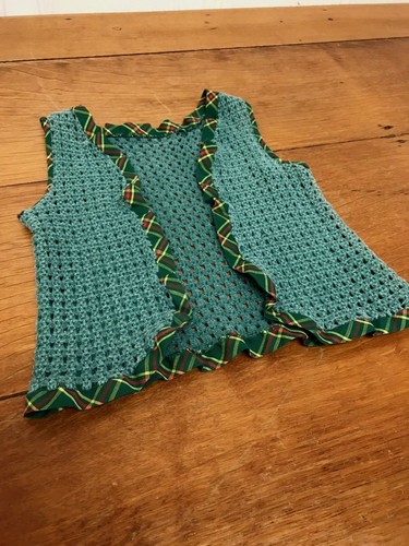 Vintage Vest Crochet Green Hippy Open Front Sleeveless Toddler Girl 1960s Sz 2T - Picture 4 of 6