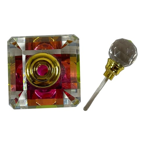 Vintage Crystal Perfume Bottle With Faceted Stopper & Gold Accents 3.5" Art Deco - Picture 6 of 8