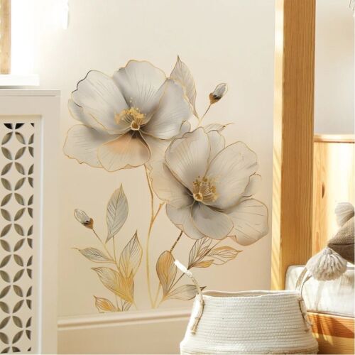 Large Golden Flowers Wall Sticker,Removable Vinyl Art Decal Mural For Home Decor - Picture 3 of 7