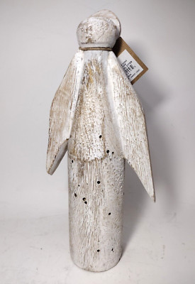 Mud Pie 9.25'' White Washed Mango Wood Angel Statue Gift India New With Tag