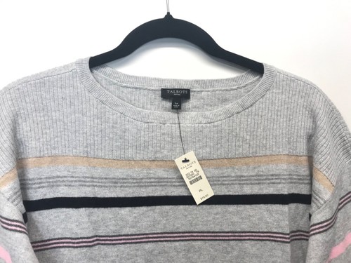 Talbots Sweater Women’s Petites LP Gray Striped Boat Neck Pullover Top - NEW - Picture 4 of 9