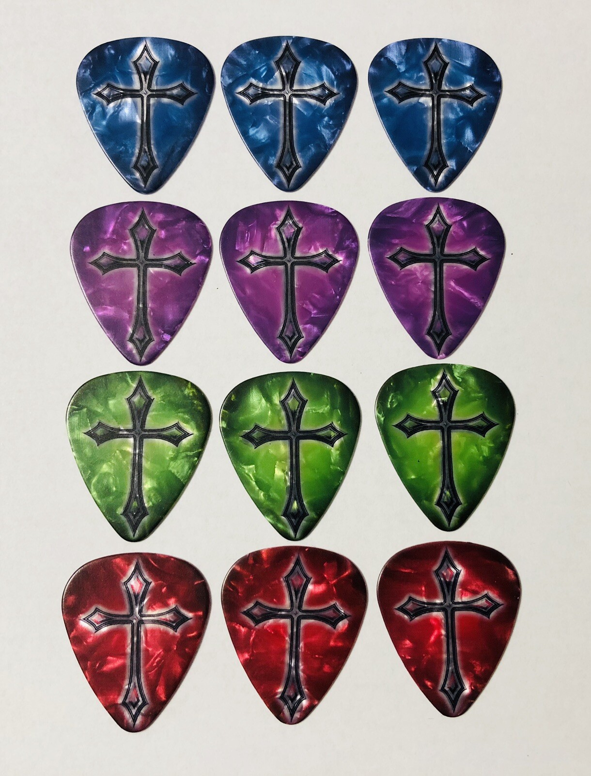 12 pcs Pearl Cross Guitar Picks - Faith Religious Prayer - Hot Picks - 12 Pics