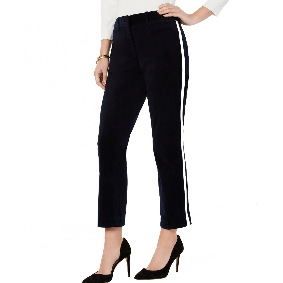 TOMMY HILFIGER Women s Velvet Side Stripe Bristol Slim Ankle Dress Pants TEDO