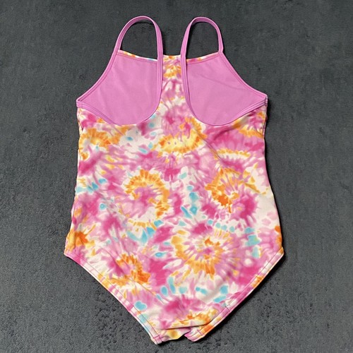 Speedo Swimsuit 1 piece Youth Girls Large 12 Pink Orange Tie dye Bathing suit - Picture 2 of 6