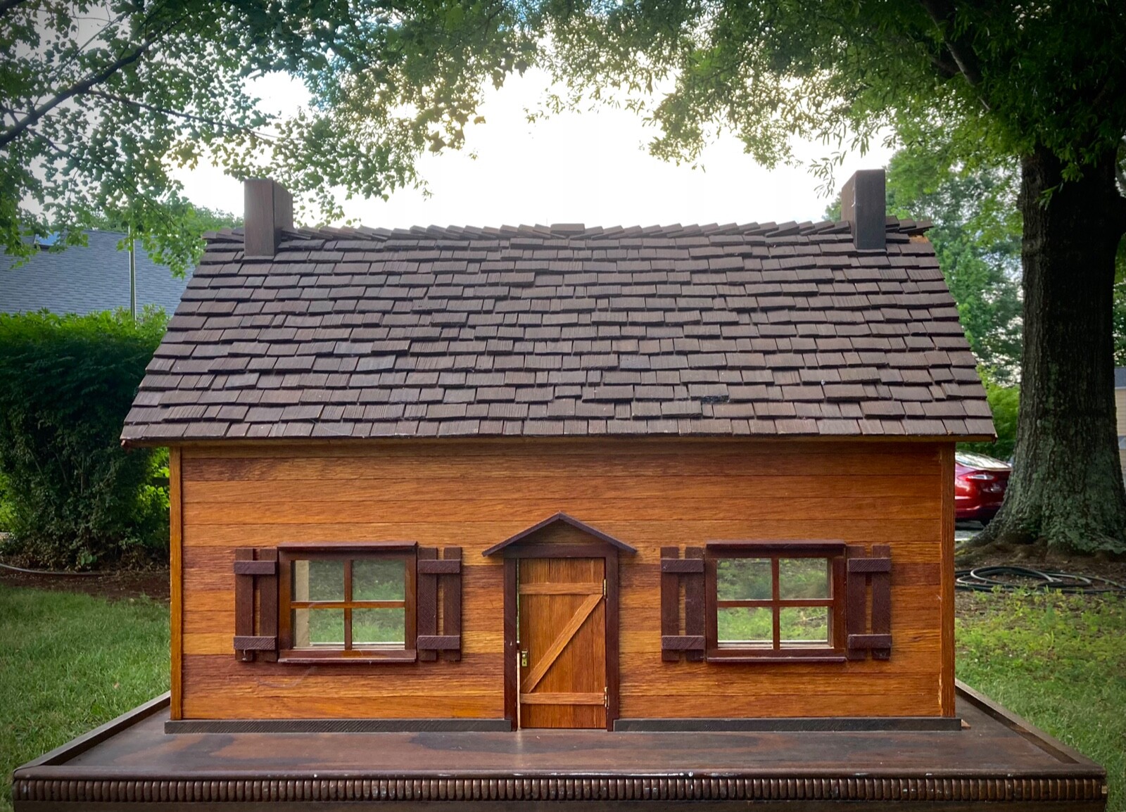 Handcrafted cedar & pine dollhouse with shake roof and Ryan's Room