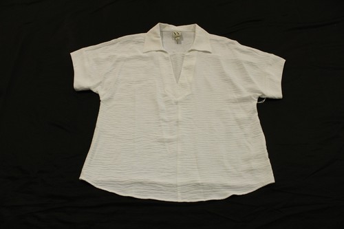 Worthington Women's Solid Short Sleeve V-Neck Top JL3 White Medium NWT
