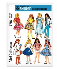 Barbie Doll Skipper Sewing Pattern McCalls 7716 Coat Skirt Dress Shorts Top Pant