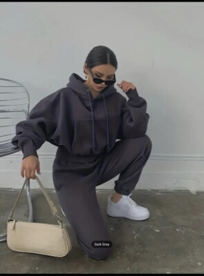 Pcs Solid Casual Tracksuit, Hooded, Kangaroo Pocket Sets