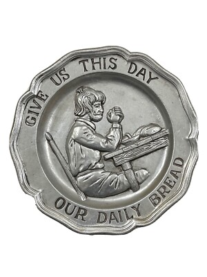 Vintage 1972 Sexton Pewter Plate 5016 GIVE US THIS DAY OUR DAILY BREAD 8.75'' Dia