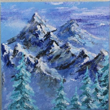 Original Acrylic Painting on Canvas Snowy Mountains Wall Decor