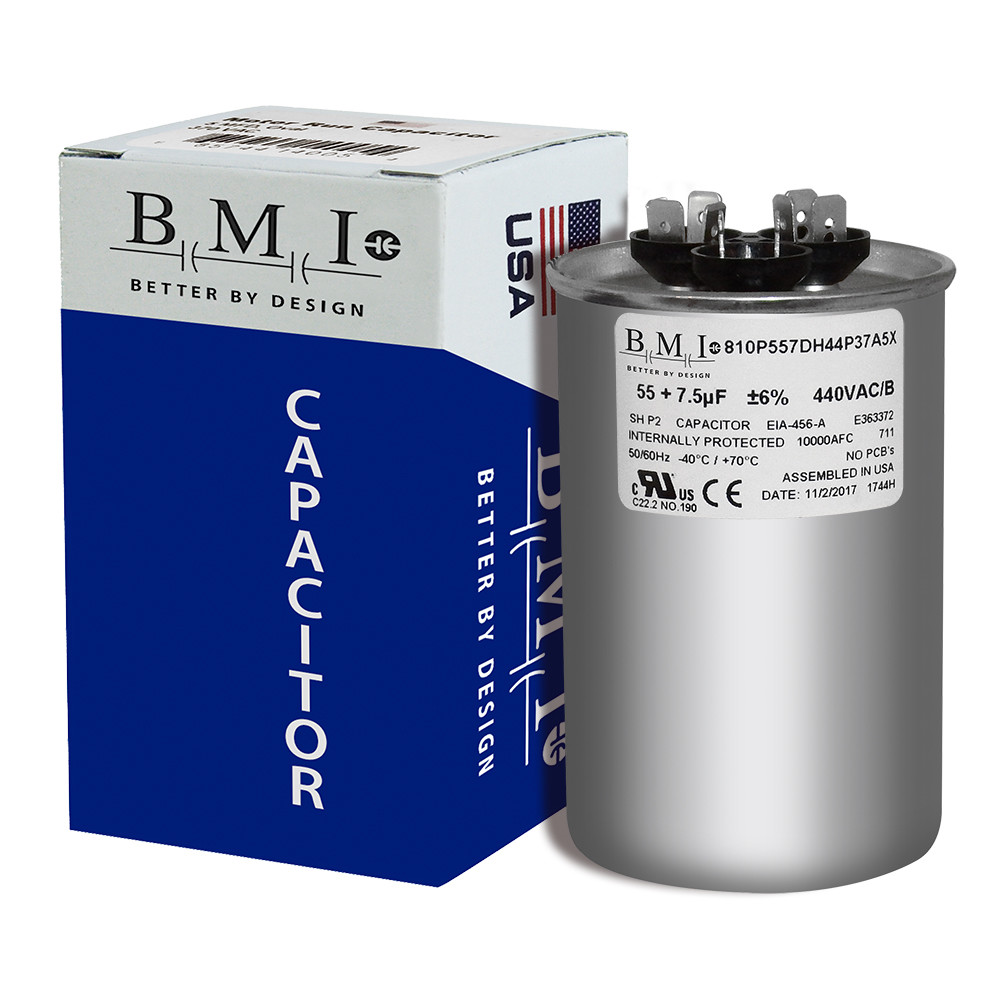 55 / 7.5 uF MFD Dual Run Capacitor 370 / 440 VAC - USA Made & 5