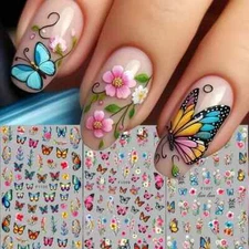 Nail Art Stickers Decals Butterflies Flowers Transfers Manicure Tips DIY Cute