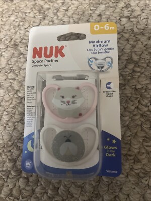 Nuk 2 pack Orthodontic Pacifiers Glow in the Dark 0 - 6m Storage Case