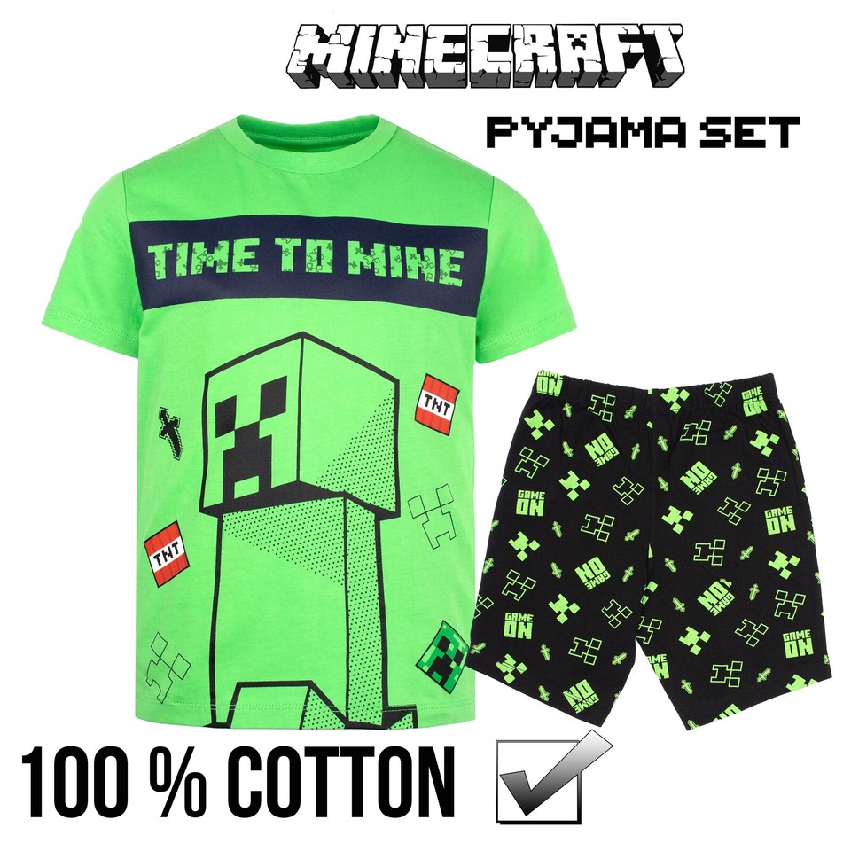 Minecraft Boys Pyjama Short Sleeve PJ Set Green Creeper Christmas Gift ...