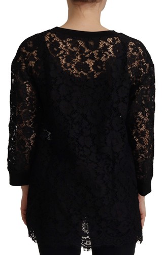 Dolce & Gabbana Black Floral Lace Pullover Sicily Women's Blouse Authentic - Picture 3 of 6