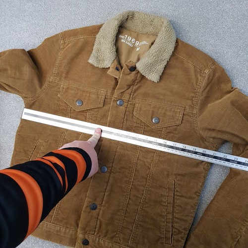 Gap Mens Jacket Medium Beige Cord Trucker Biker Fleece Sherpa Collar Y2K Bomber - Picture 6 of 11