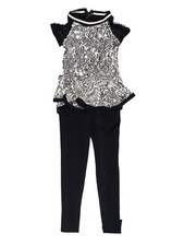 Weissman Dance It's Tricky 12079 Silver Sequin Black Peplum Legging Set Size IC