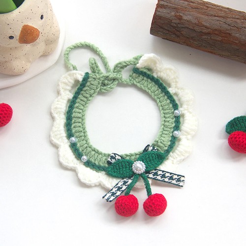 Pet Cat Dog Collar Cute Crochet Cherry Knit Bandana fits 11-to-18-inch neck - Picture 11 of 16