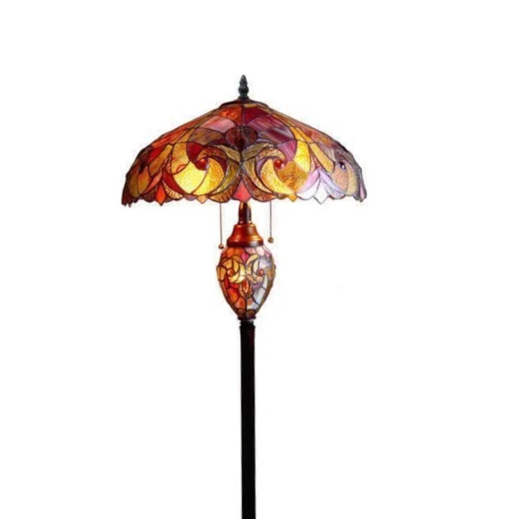 3 Light Victorian Tiffany Style Red Stained Glass Floor Lamp