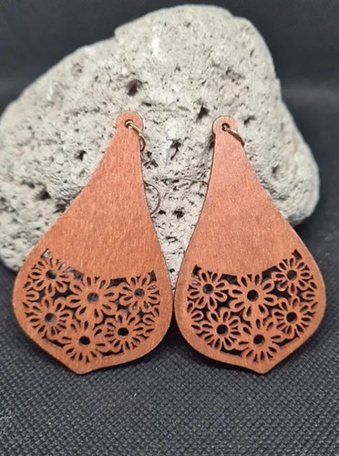 Earrings 925 ECO organic big Wooden Round Hollow Cut Out Boho Retro Dangle Drop - Picture 81 of 89