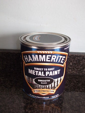 Hammerite smooth black finish direct to rust metal paint finish 750ml tin